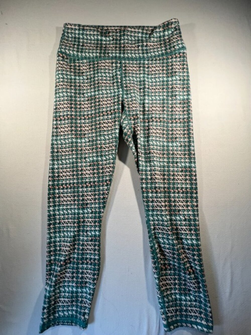 Fabletics Define Powerhold High-Waisted 7/8 Leggings Green Pink Houndstooth Plai